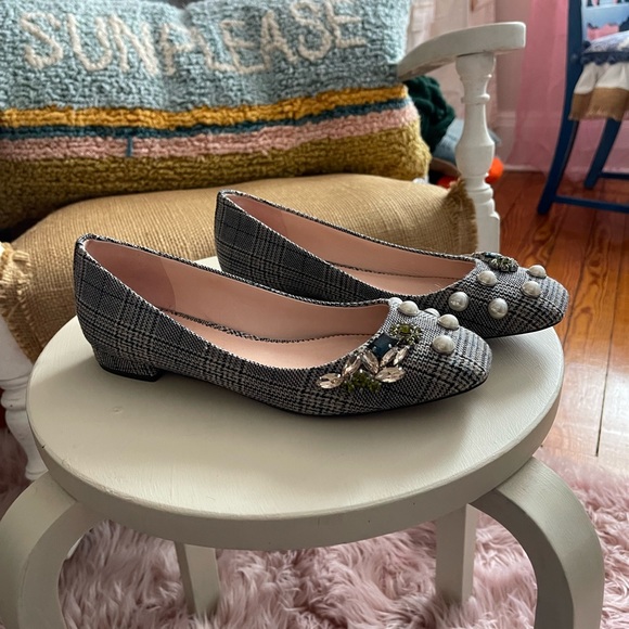 J Crew Glen Plaid Bejeweled flats Size 6 - Picture 2 of 4